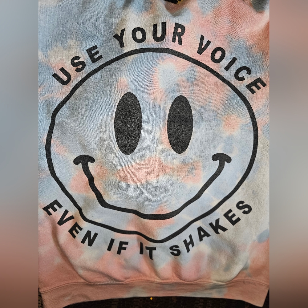 EUC The Milk Bar Pastel Tie-dye Sweatshirt 'Use Your Voice Even If It Shakes' S